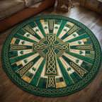 Emerald Cross Faith Round Mat Rug - washable non-slip printed rug