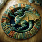 Emerald Dragon Round Mat Rug - washable non-slip printed rug