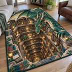 Emerald Dragon Secret Library area rug in a living room