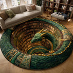 Emerald Dragon Spiral Round Mat Rug - washable non-slip printed rug