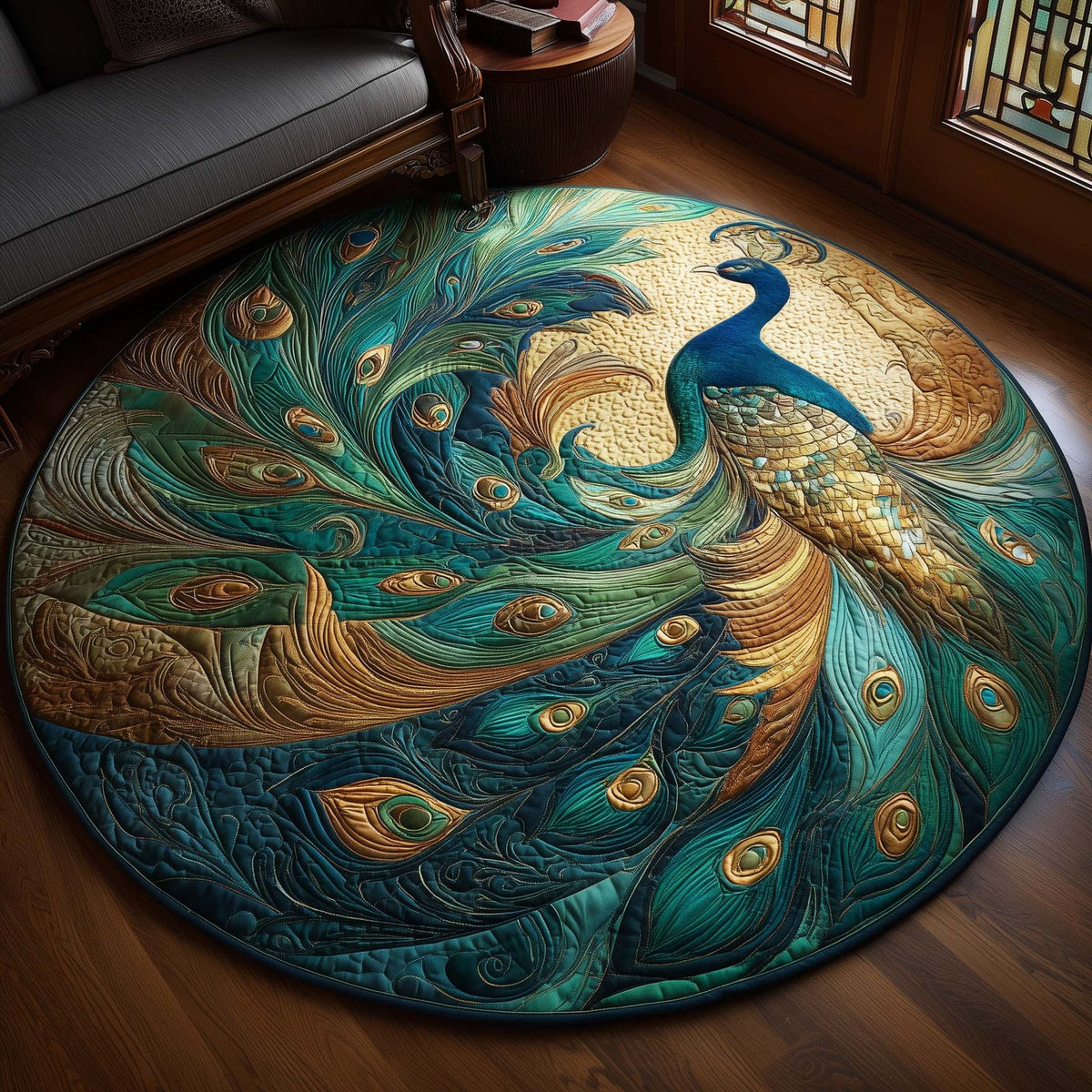 Emerald Flame (Design 2) Round Mat Rug - washable non-slip printed rug