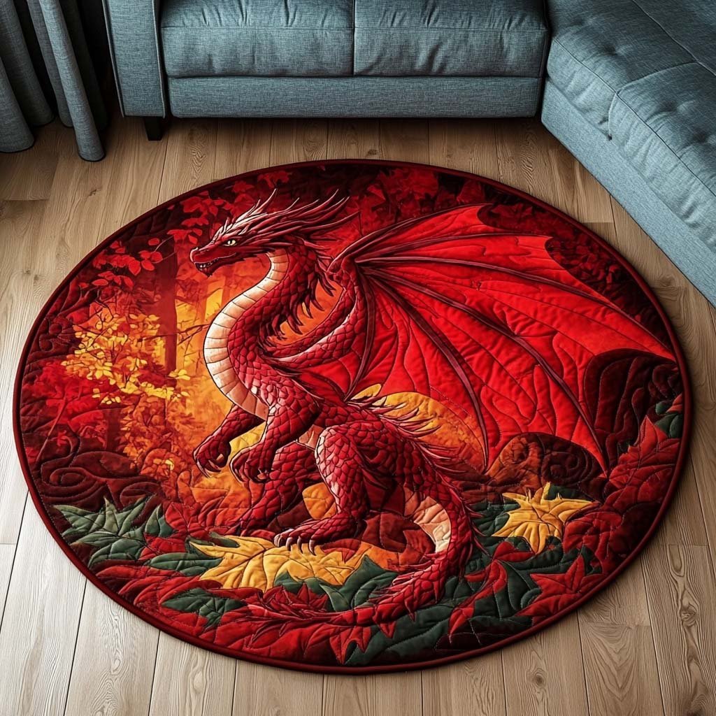 Emerald Flame Round Mat Rug - washable non-slip printed rug