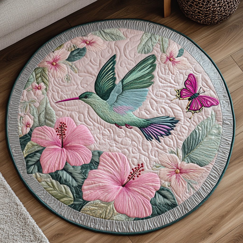 Emerald Flutter Round Mat Rug - washable non-slip printed rug