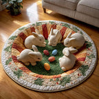 Emerald Gathering Round Mat Rug - washable non-slip printed rug