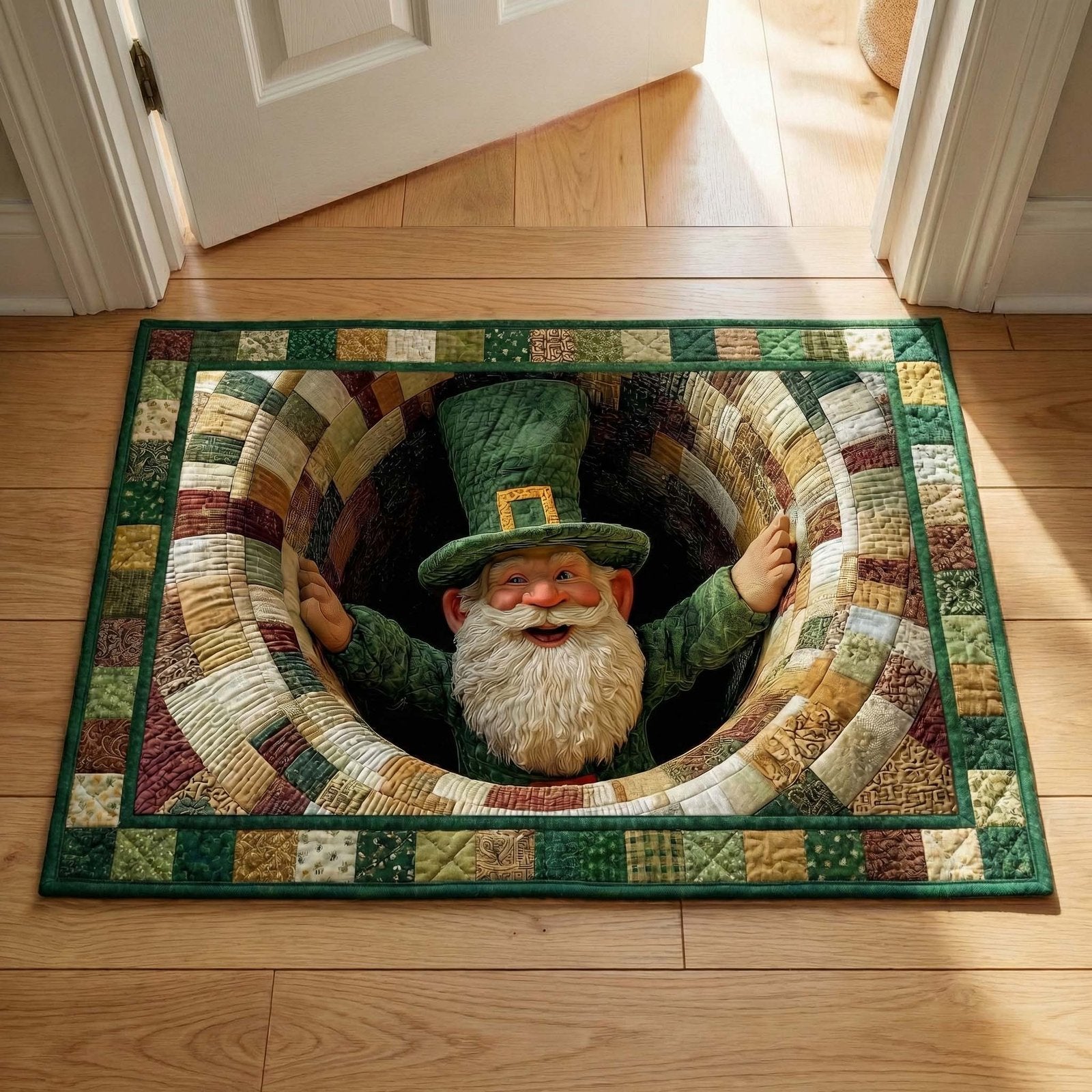Emerald Gnome Quilted Doormat - Seasonal Holiday Design | Printed Welcome Doormat
