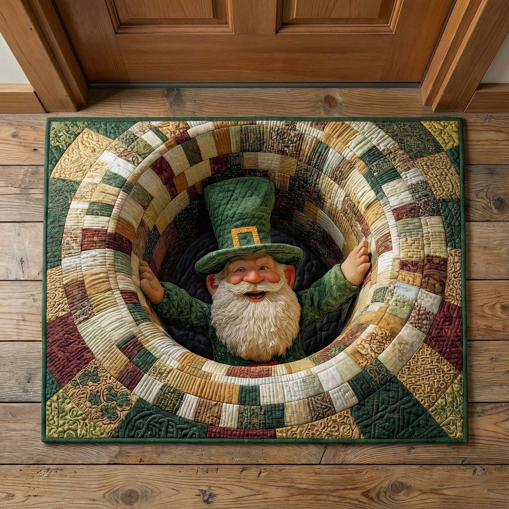 Emerald Gnome Quilted Doormat - Seasonal Holiday Design | Printed Welcome Doormat