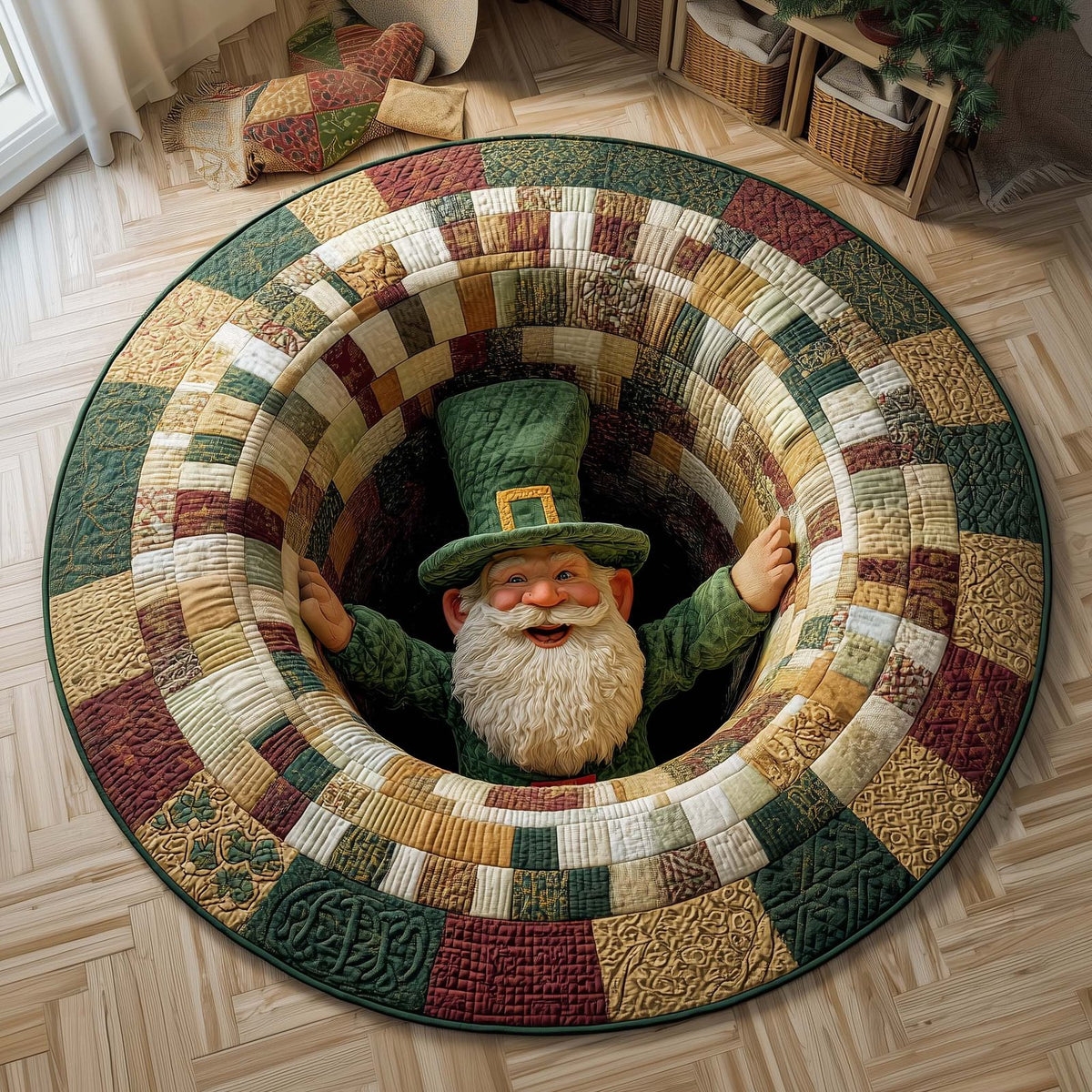 Emerald Gnome Round Mat Rug - washable non-slip printed rug