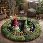 Emerald Gnomes Round Mat Rug - washable non-slip printed rug