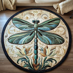 Emerald Grace Round Mat Rug - washable non-slip printed rug