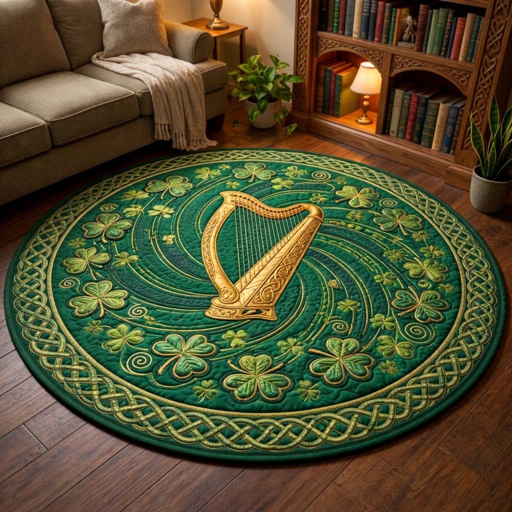 Emerald Harmony Round Mat Rug - washable non-slip printed rug