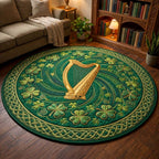 Emerald Harmony Round Mat Rug - washable non-slip printed rug