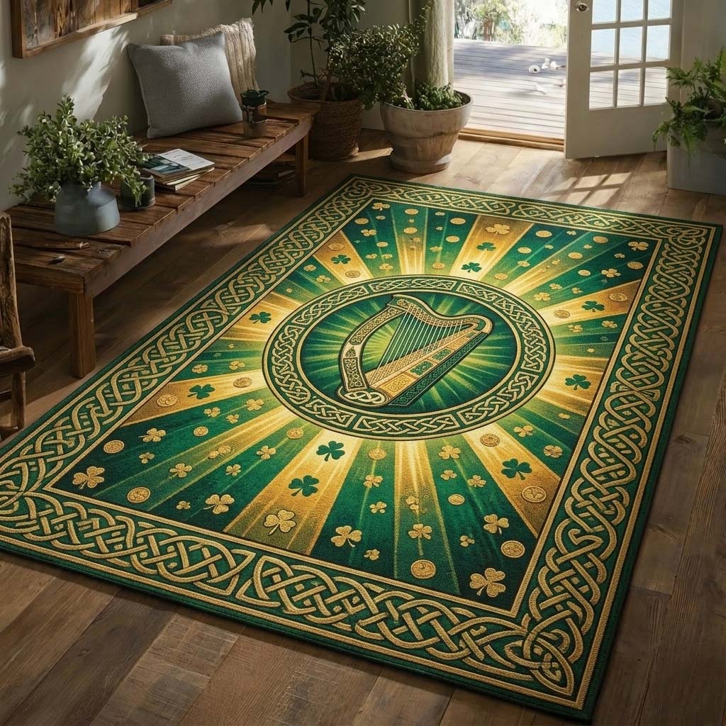 Emerald Harp area rug in a living room