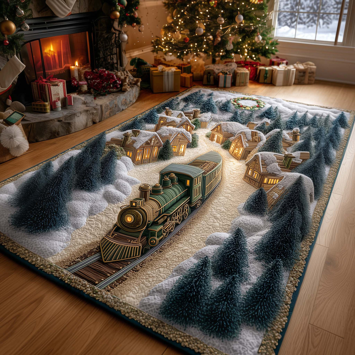 Emerald Polar Train area rug in a living room