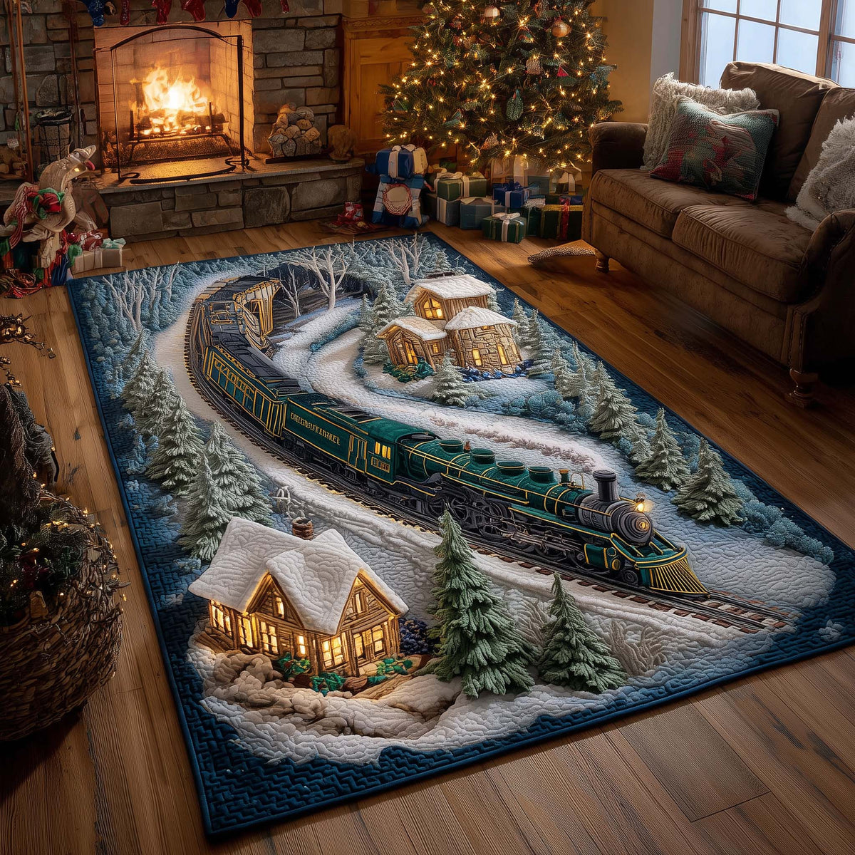Emerald Polar Train area rug in a living room