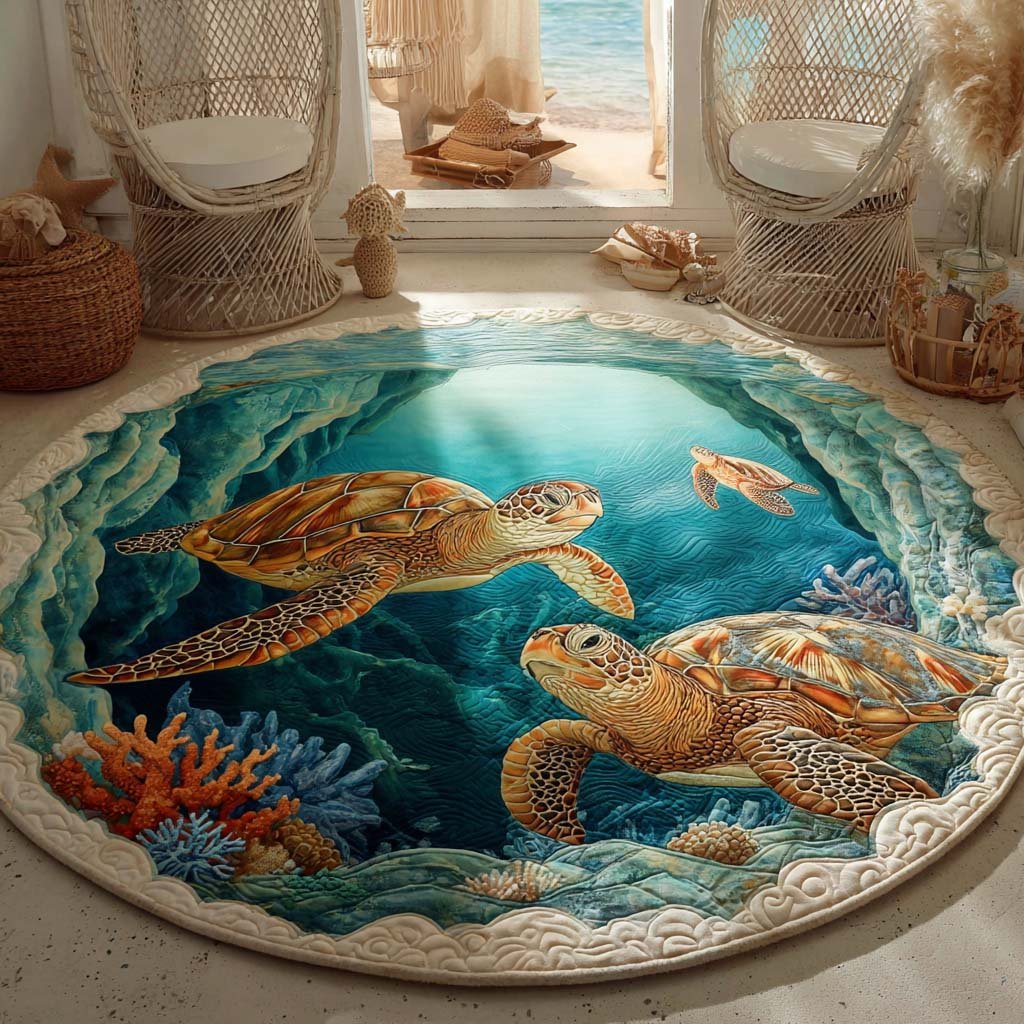 Emerald Turtle Round Mat Rug - Cute Pet Design | Animal Printed Home Decor