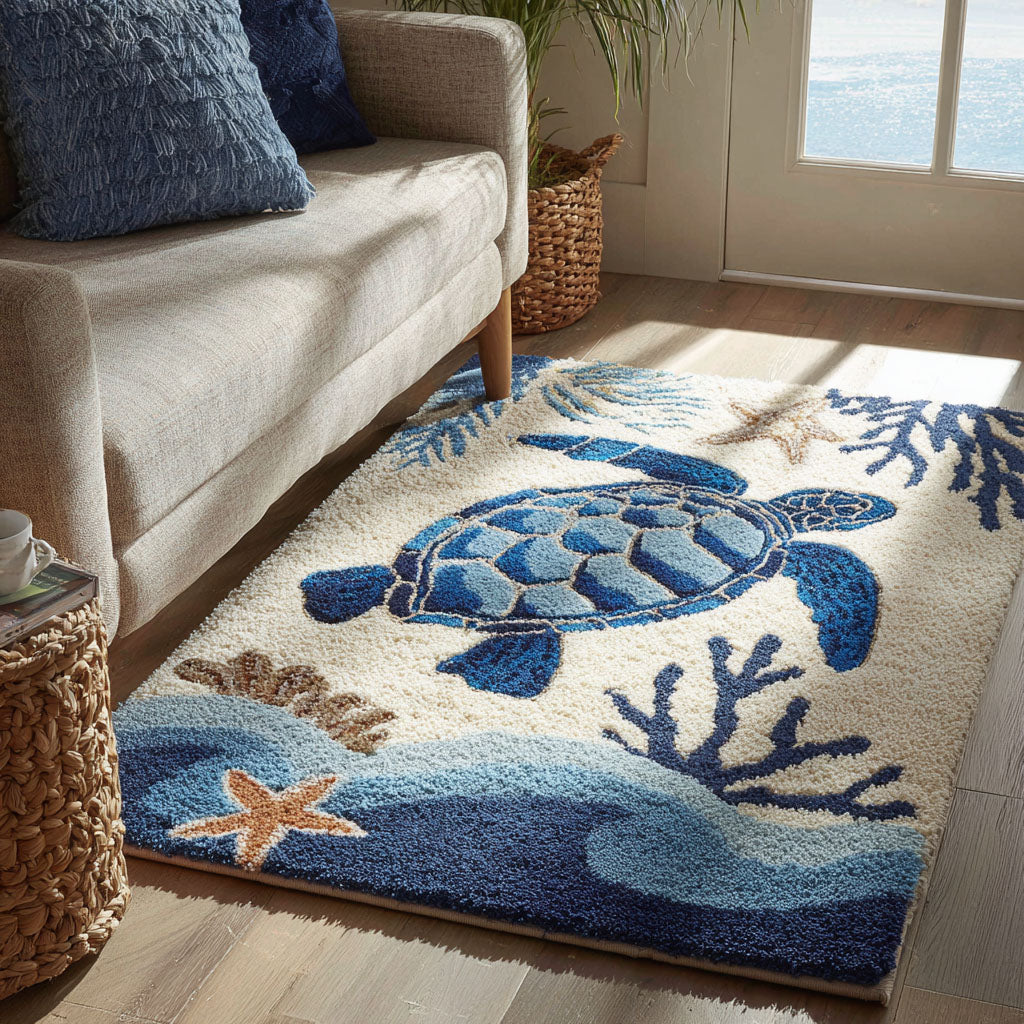 Emerald Wave Rider area rug in a living room