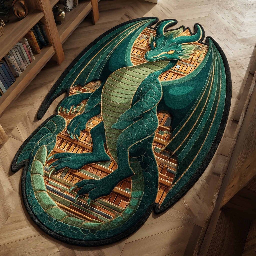 Emerald Wing Custom Shape Area Rug - Nature Design | Die-Cut Non-Slip Rug - washable non-slip printed rug