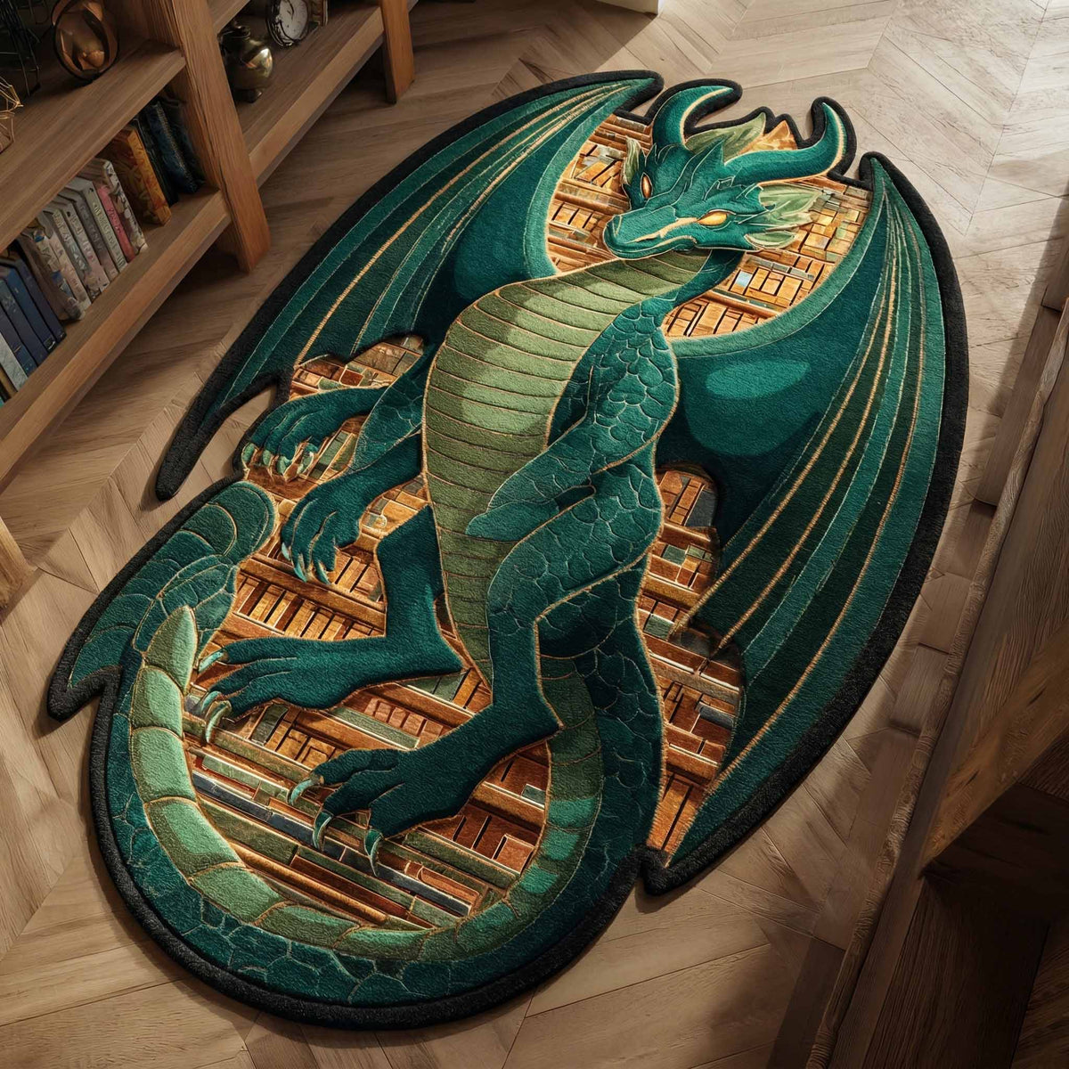 Emerald Wing Custom Shape Area Rug - Nature Design | Die-Cut Non-Slip Rug - washable non-slip printed rug