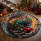 Emerald Wreath Express Round Mat Rug - washable non-slip printed rug