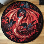 Emerald Wyvern Round Mat Rug - washable non-slip printed rug