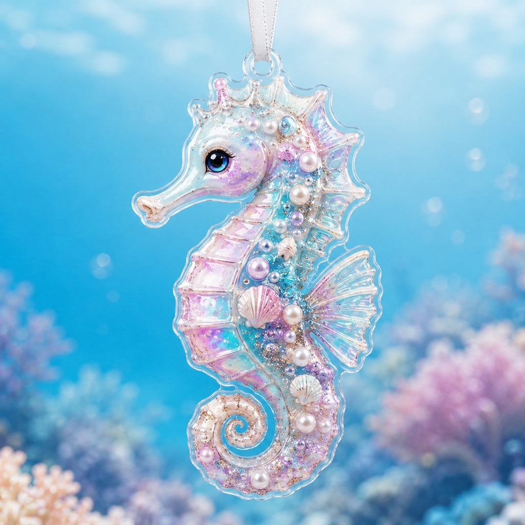 Enchanted Pearl Seahorse Christmas Ornament