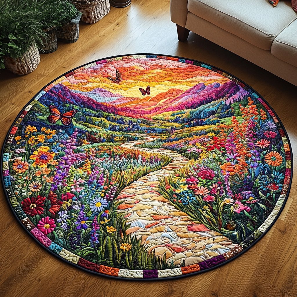 Enchanted Bloom Walk Round Mat Rug - washable non-slip printed rug