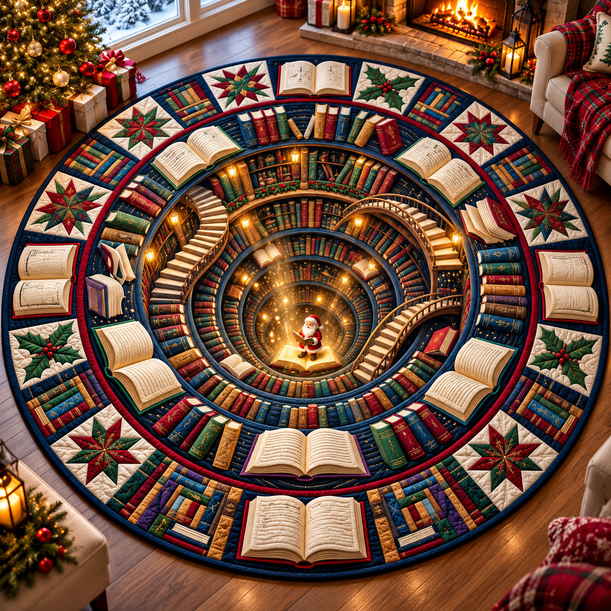 Enchanted Book Vortex Round Mat Rug - Nature Design | Serene Home Decor - washable non-slip printed rug