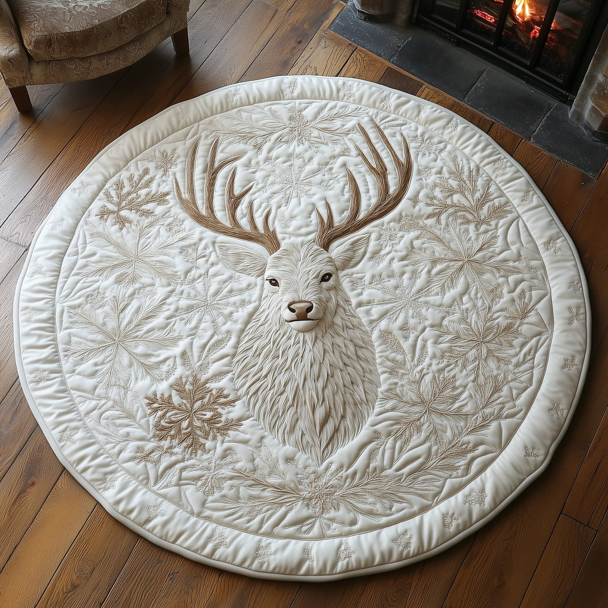 Enchanted Deer Round Mat Rug - washable non-slip printed rug