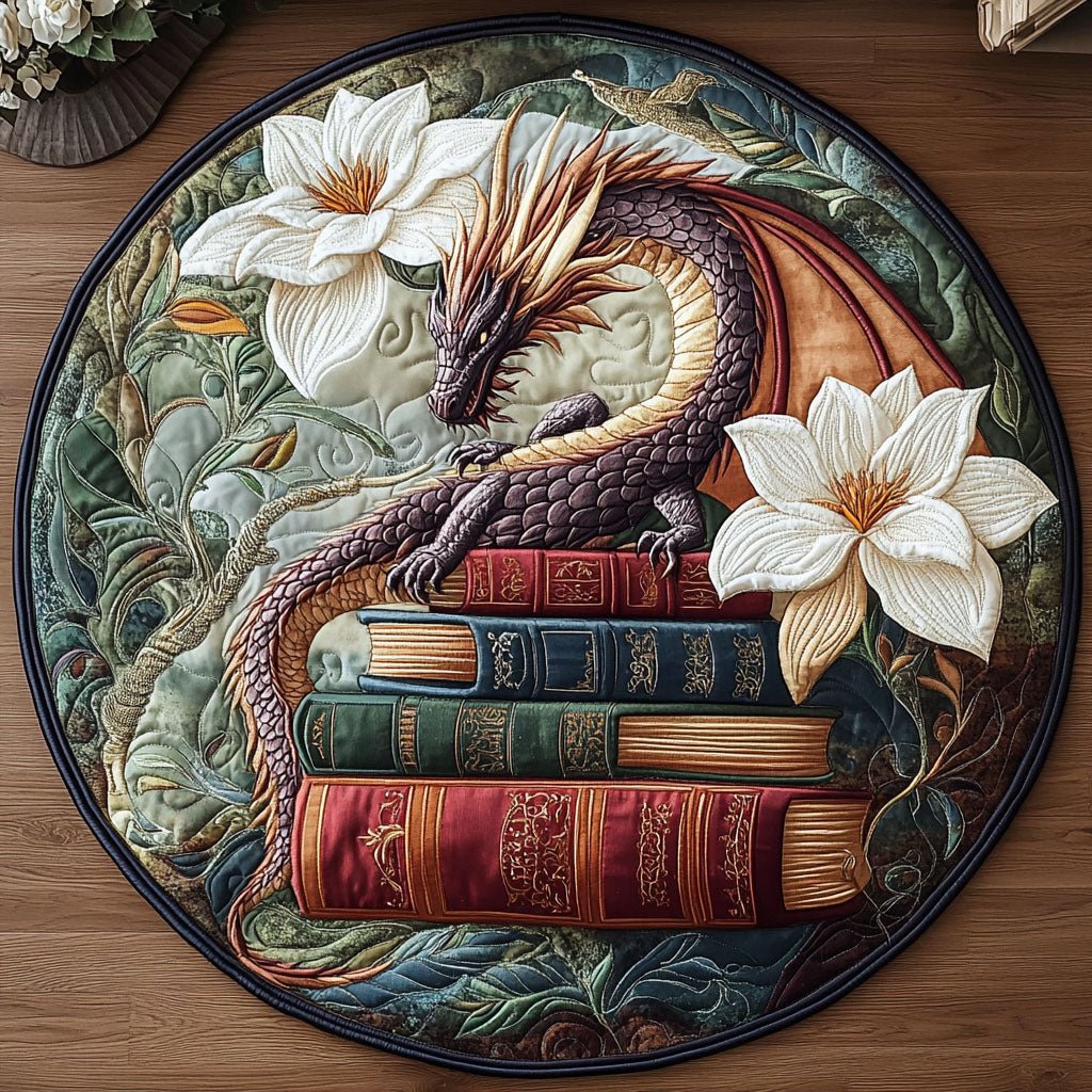 Enchanted Dragon Round Mat Rug - washable non-slip printed rug