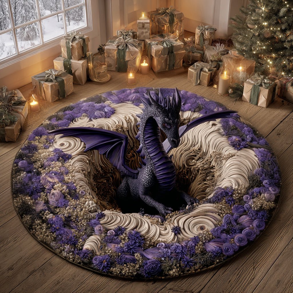 Enchanted Dragon Realm Round Mat Rug - washable non-slip printed rug
