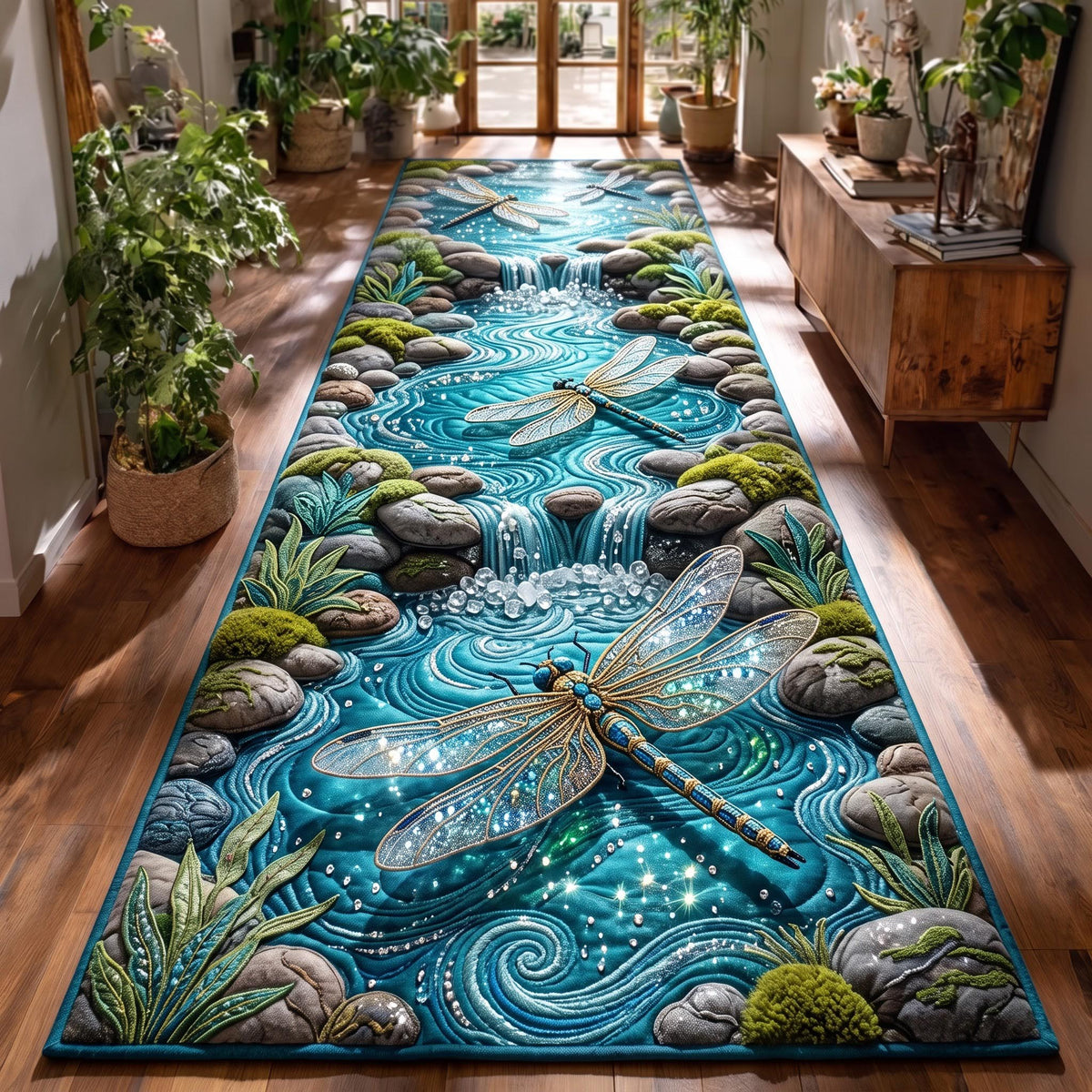 Enchanted Dragonfly Runner Rug - Cute Animal Design | Charming Runner Rug - washable non-slip printed rug