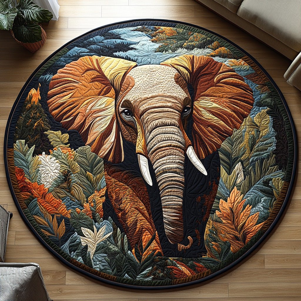 Enchanted Elephant Round Mat Rug - washable non-slip printed rug