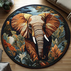 Enchanted Elephant Round Mat Rug - washable non-slip printed rug