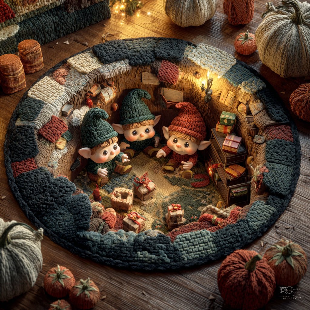 Enchanted Elf Workshop Round Mat Rug - Nature Design | Serene Home Decor