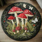 Enchanted Fungi Forest Round Mat Rug - washable non-slip printed rug