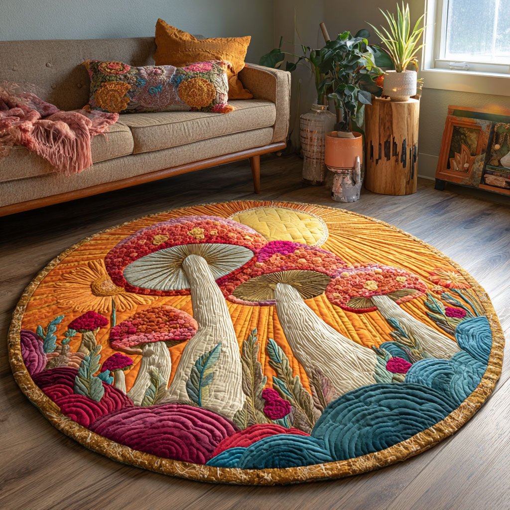 Enchanted Fungi Round Mat Rug - washable non-slip printed rug