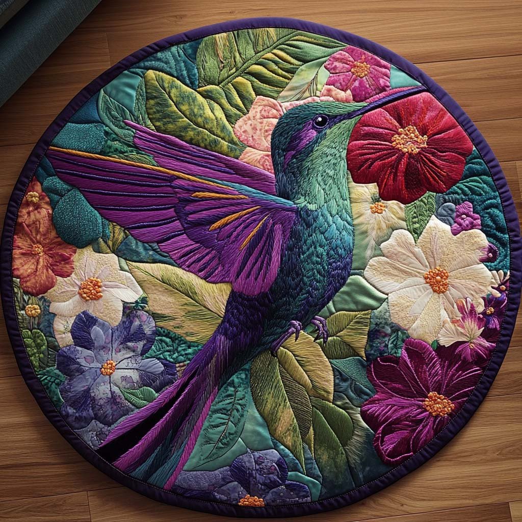 Enchanted Hummingbird Whirl Round Mat Rug - washable non-slip printed rug