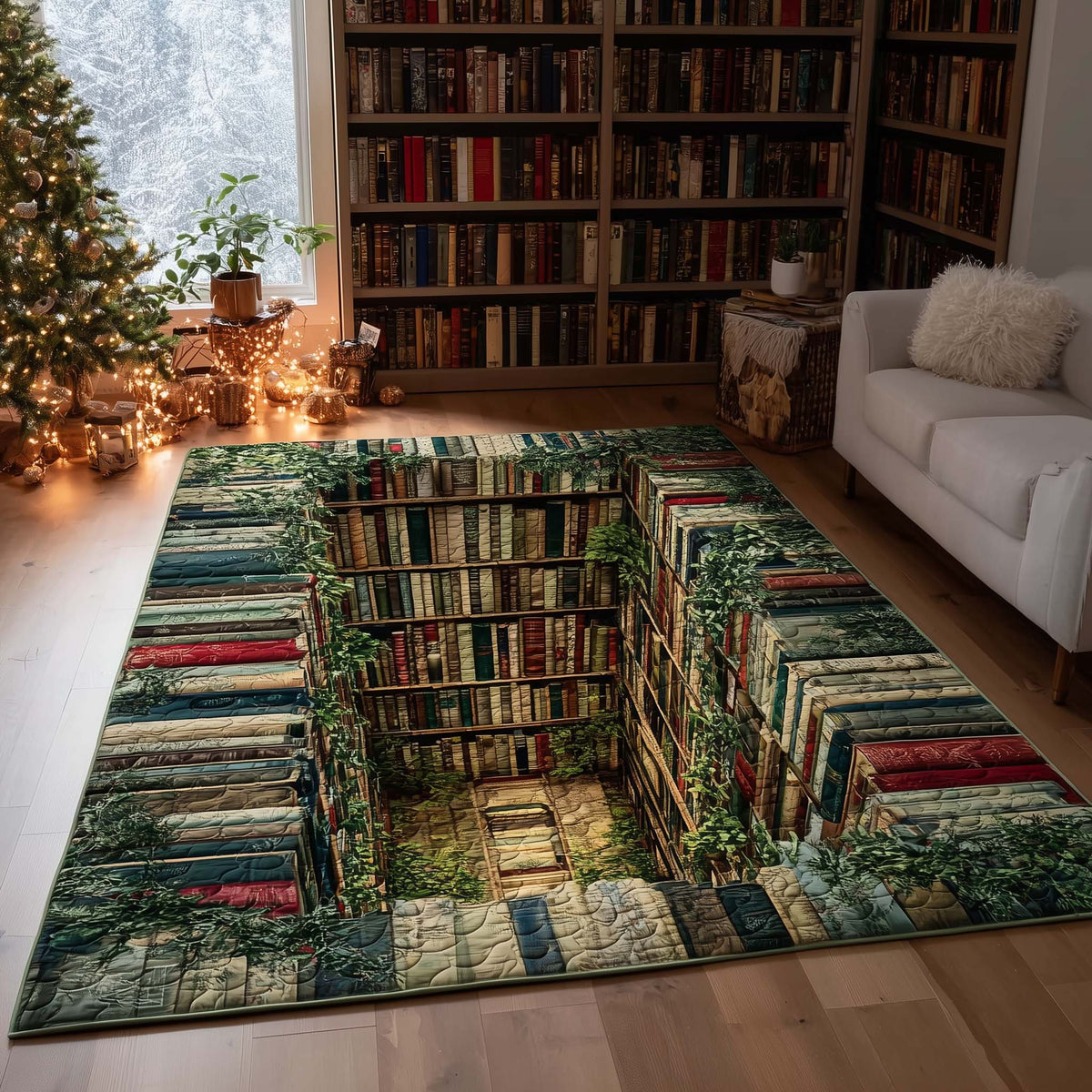 Enchanted Ivy Library area rug in a living room