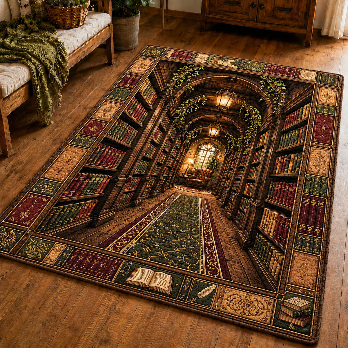 Enchanted Library Corridor area rug in a living room