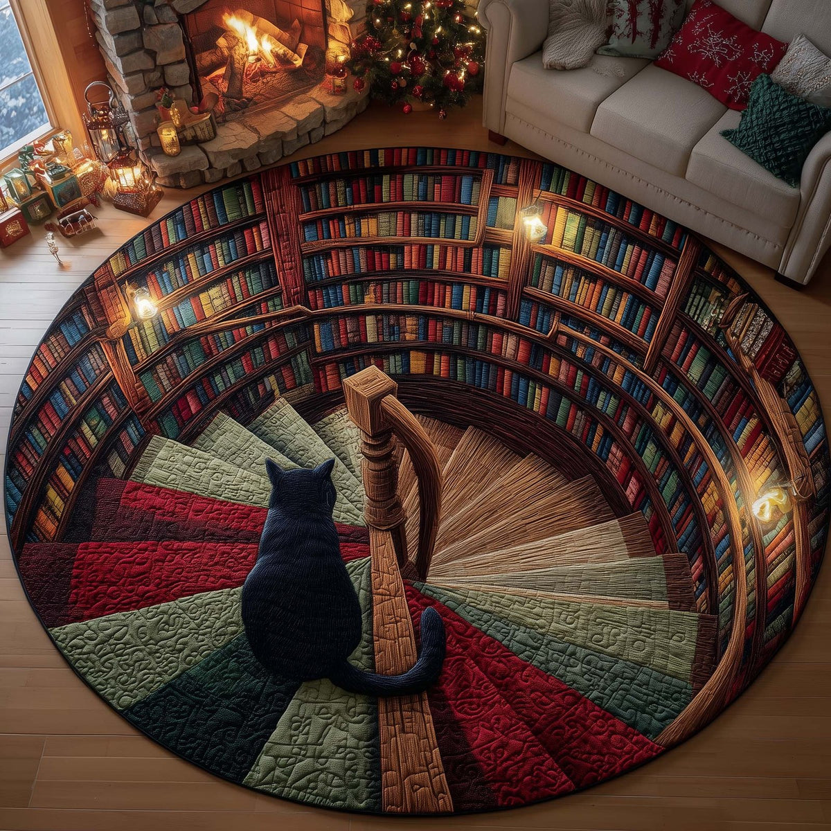 Enchanted Library Round Mat Rug - washable non-slip printed rug