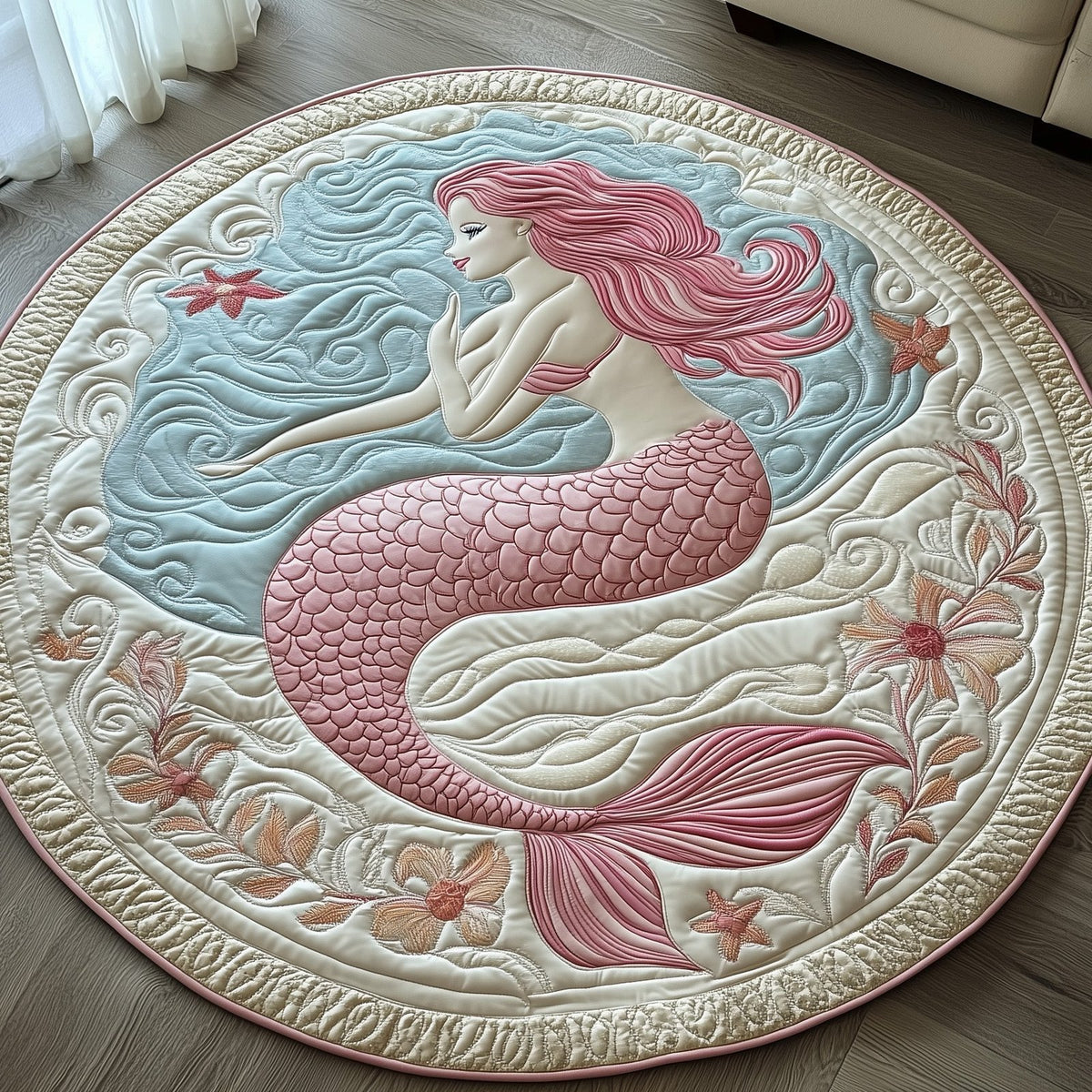 Enchanted Mermaid Round Mat Rug - washable non-slip printed rug