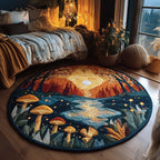 Enchanted Mushroom River Round Mat Rug - washable non-slip printed rug