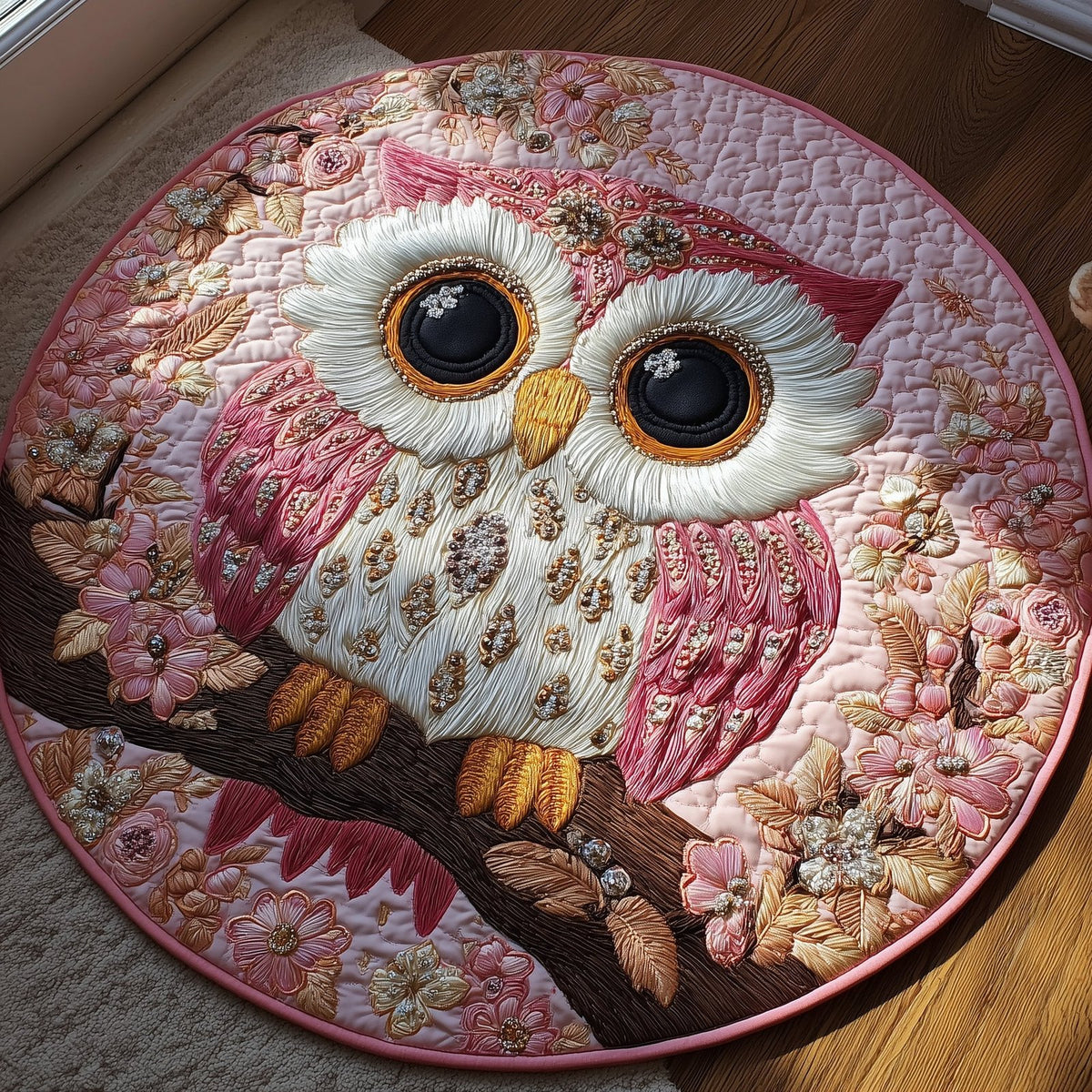 Enchanted Owl Round Mat Rug - washable non-slip printed rug