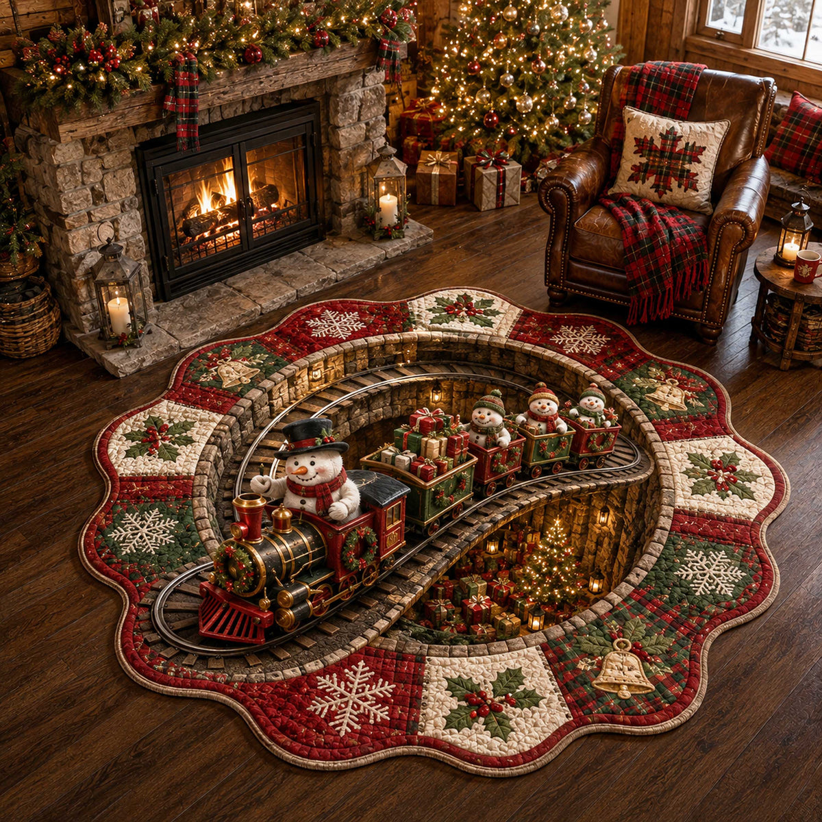 Enchanted Snowman Custom Shape Area Rug - Seasonal Design | Die-Cut Non-Slip Rug - washable non-slip printed rug
