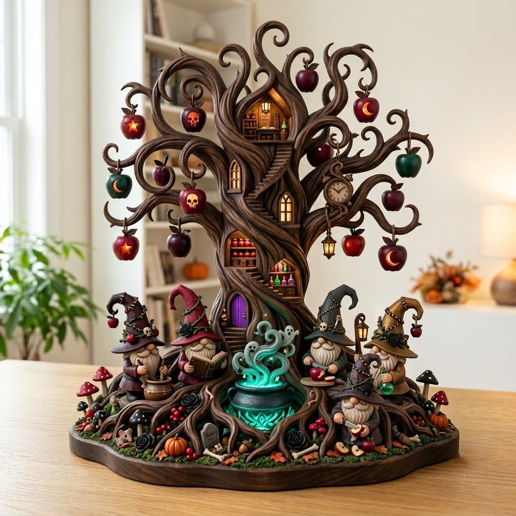 Enchanted Tree Gnome wooden block, laser-cut 3-layer wood