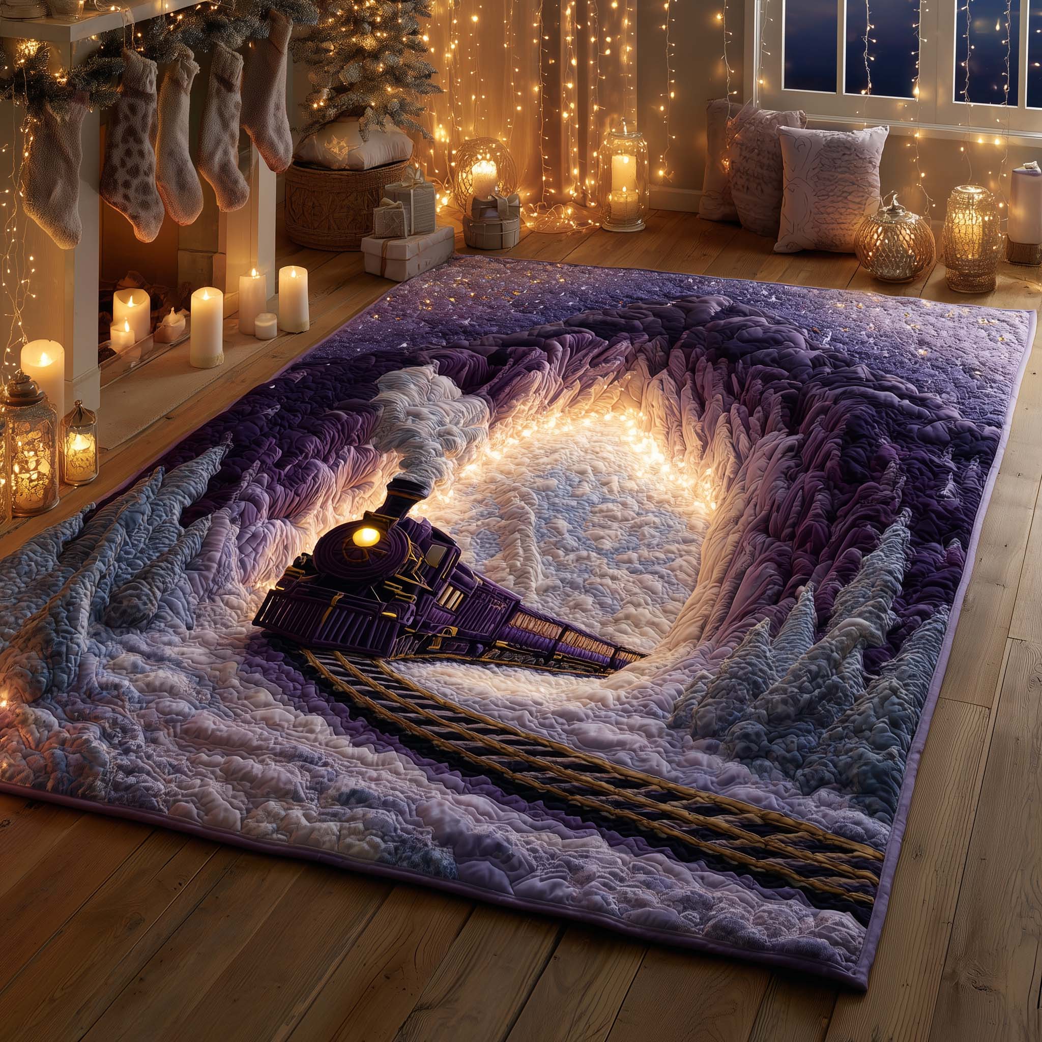 Enchanted Winter Rail area rug in a living room