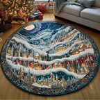 Enchanted Winter Village Round Mat Rug - washable non-slip printed rug