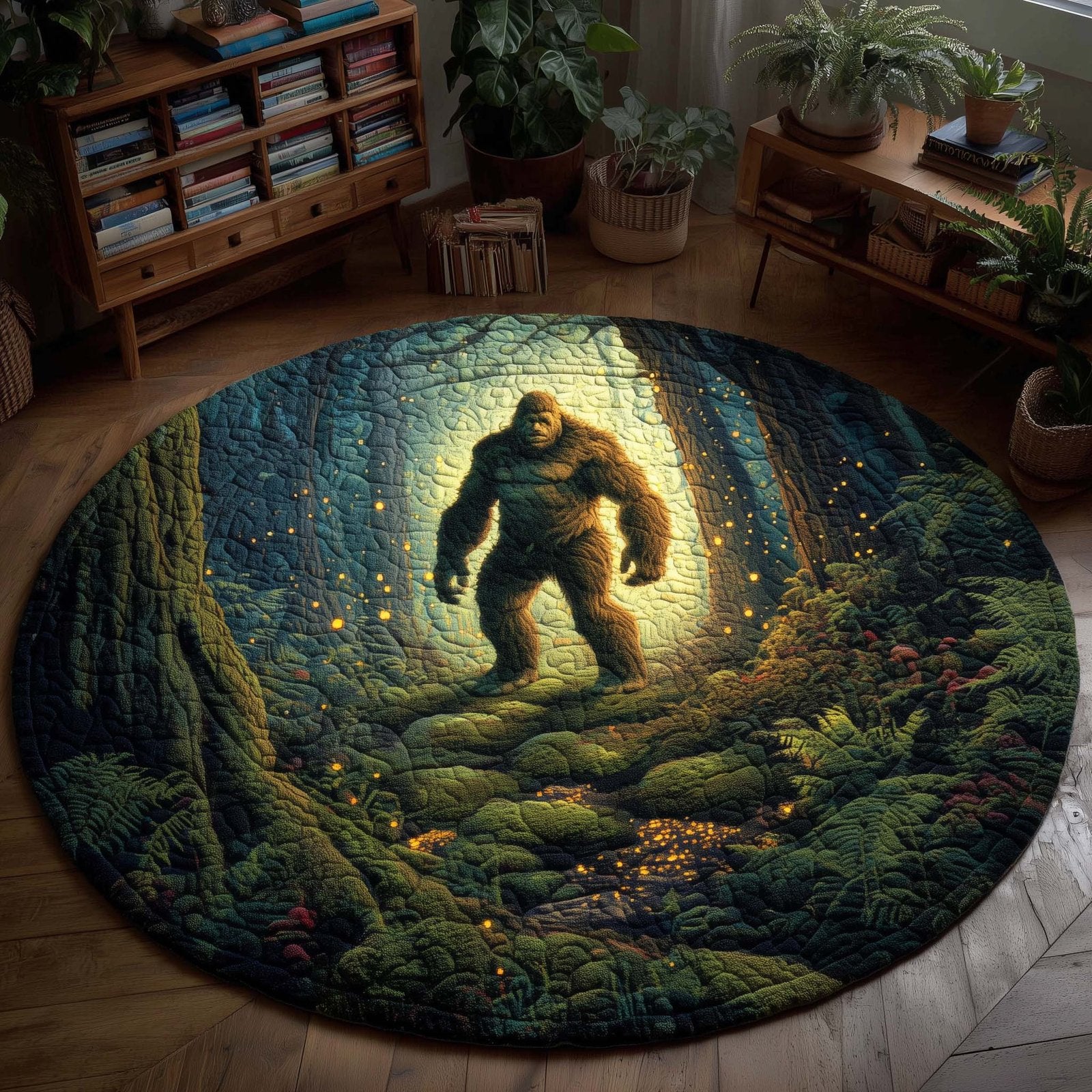 Enchanted Woodland Bigfoot Round Mat Rug - Nature Design | Serene Home Decor