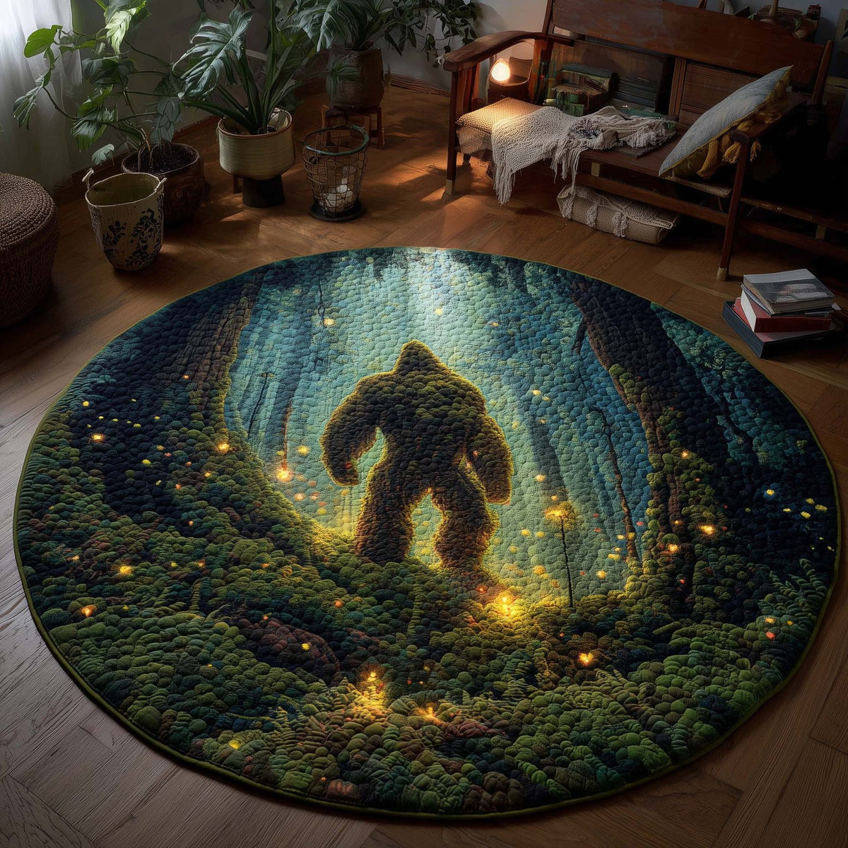 Enchanted Woodland Bigfoot Round Mat Rug - washable non-slip printed rug