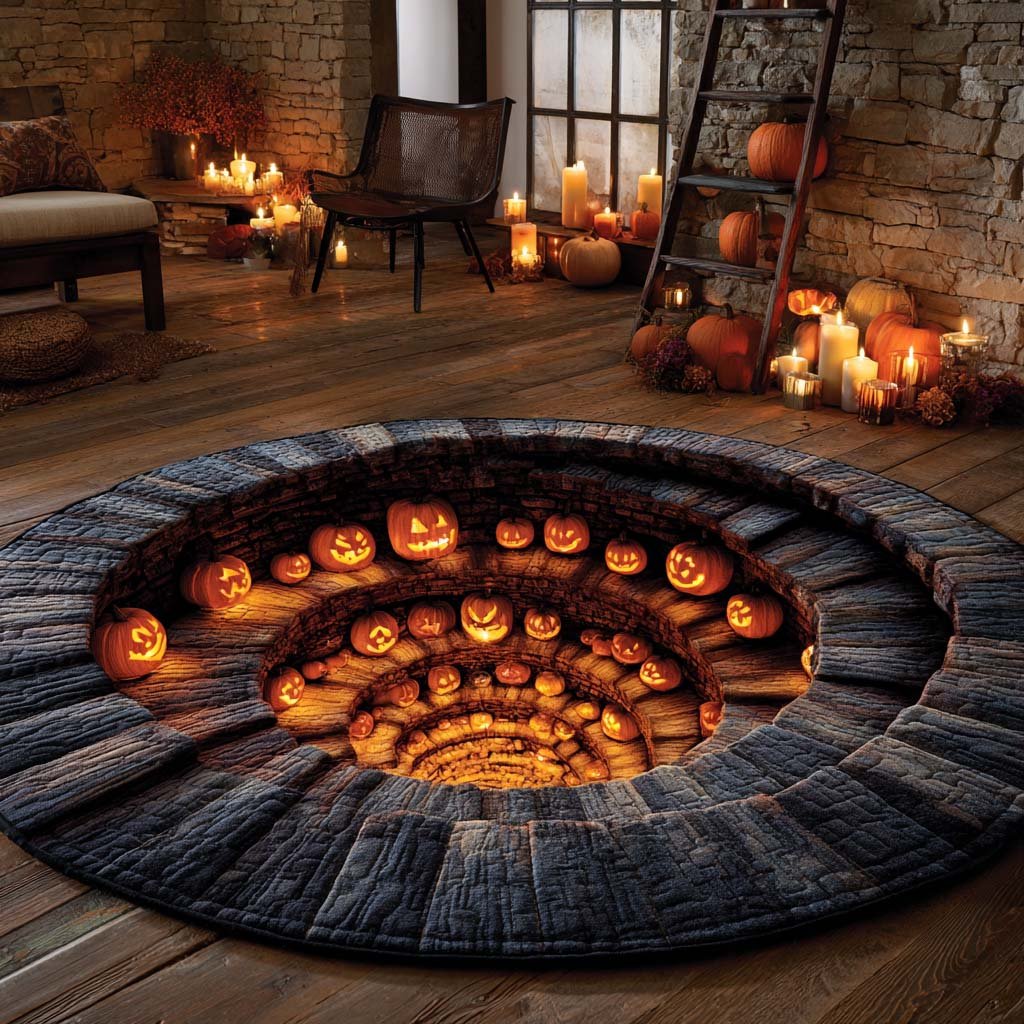 Endless Pumpkin Abyss Halloween Round Mat Rug - washable non-slip printed rug